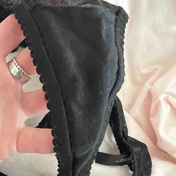 Victoria's Secret black sequin shimmer bow mesh thong panties underwear size M - Picture 7 of 10